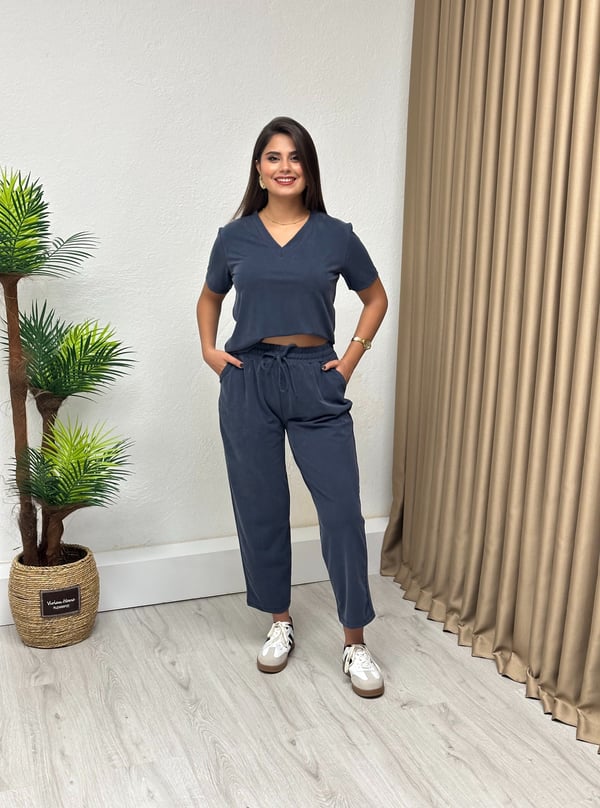Massi Model V Yaka Pike Modal Kumaş Takım İndigo Mavi
