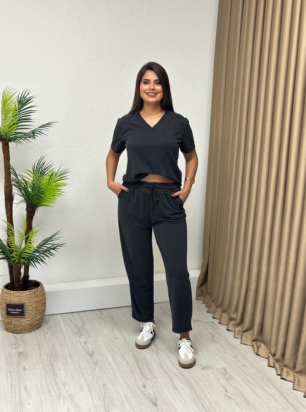 Massi Model V Yaka Pike Modal Kumaş Takım Antrasit