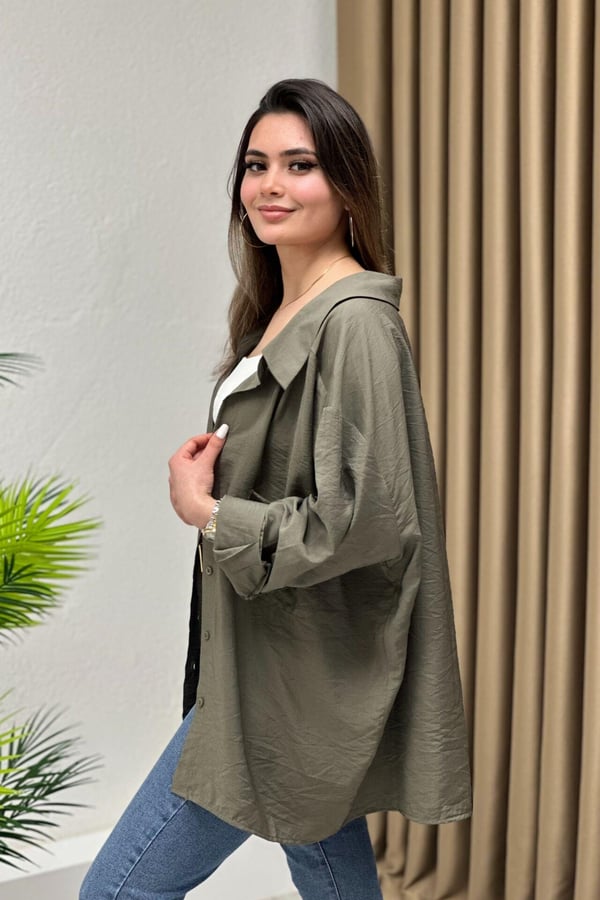 N. Ayrobin Oversize Gömlek Haki Yeşil