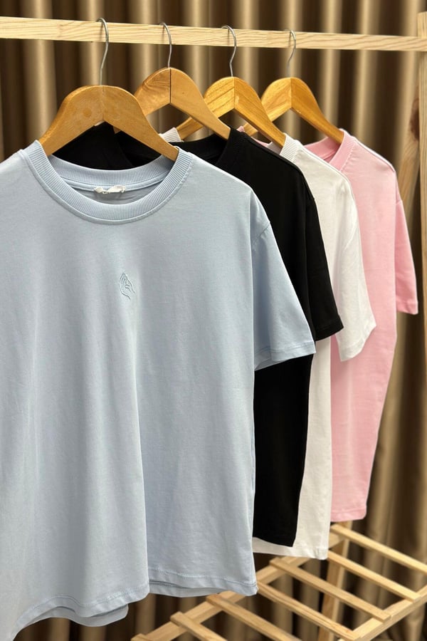Nakışlı Süprem Kumaş Basic T-Shirt Bebe Mavi
