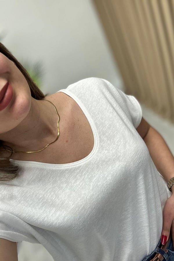 Orj. Marka Kayık Yaka Bluz Beyaz