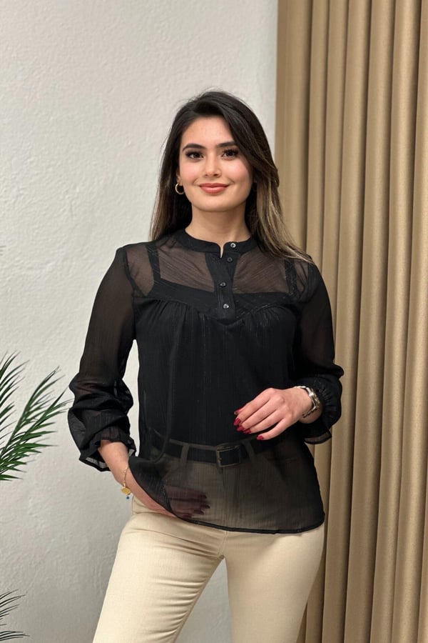 Orj. Marka Tül Bluz Siyah