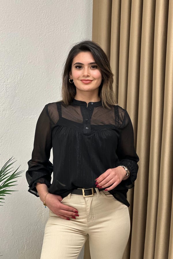 Orj. Marka Tül Bluz Siyah