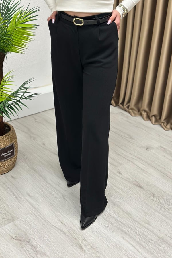 Orjinal Marka (Net.) Kemerli Palazzo Pantolon Siyah