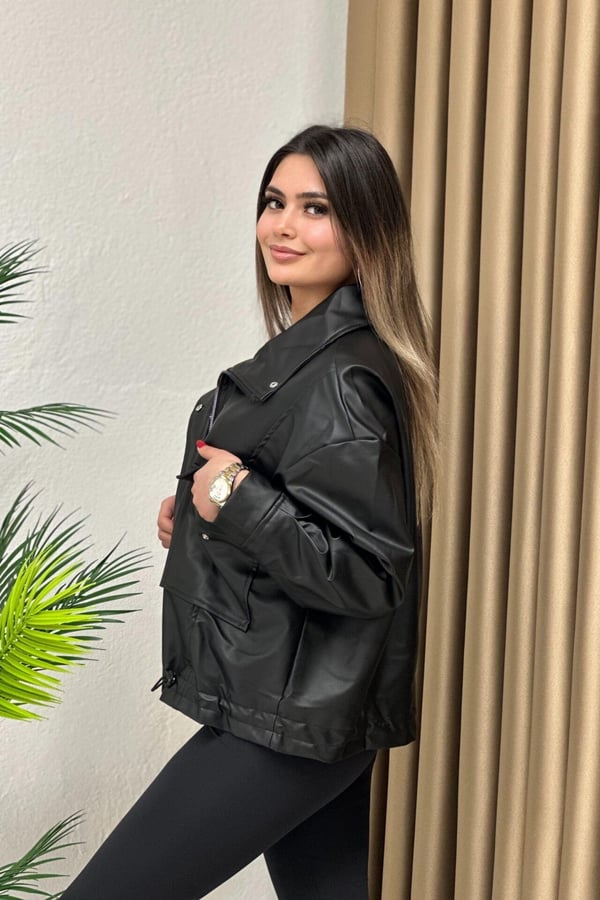 Oversize Deri Ceket Siyah