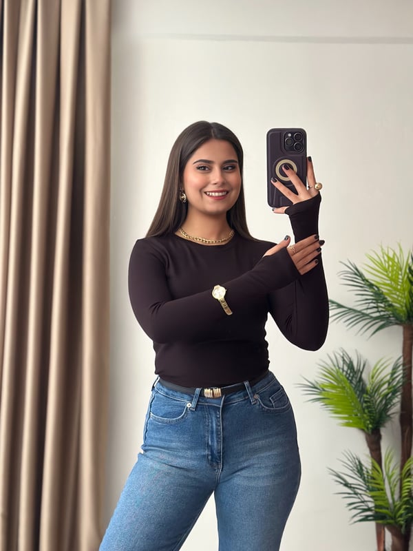 Oysho Kumaş Parmak Geçmeli Bisiklet Yaka Body Acı Kahve 