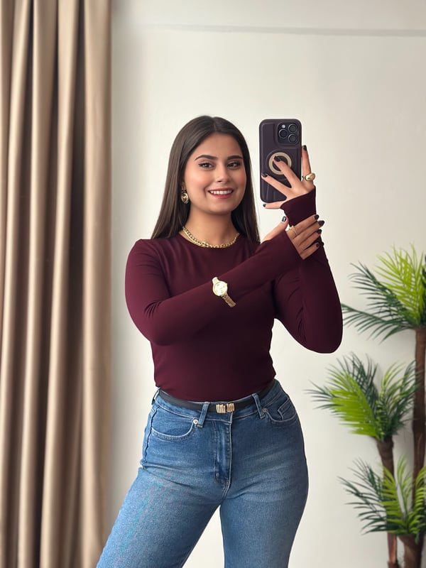 Oysho Kumaş Parmak Geçmeli Bisiklet Yaka Body Bordo