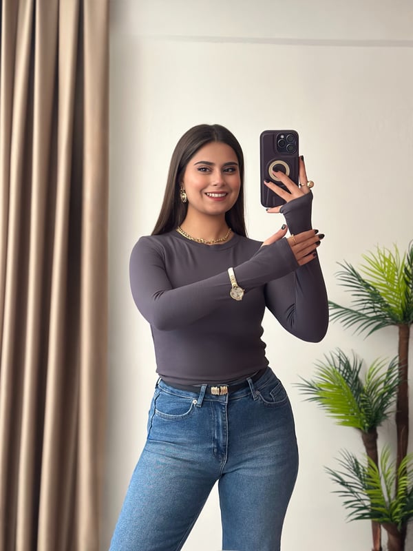 Oysho Kumaş Parmak Geçmeli Bisiklet Yaka Body Füme