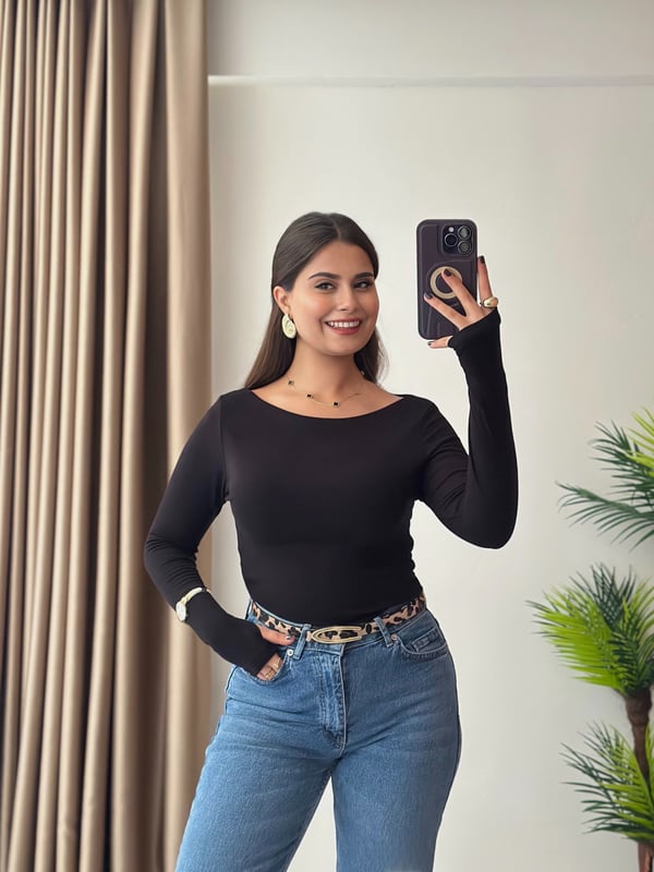 Oysho Kumaş Parmak Geçmeli Prenses Yaka Body Siyah