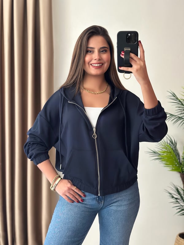Oysho Modal Kumaş Premium Basic Kapşonlu Fermuarlı Ceket Lacivert