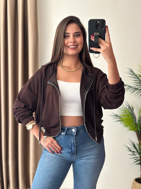 Oysho Modal Kumaş Premium Basic Kapşonlu Fermuarlı Ceket Acı Kahve 