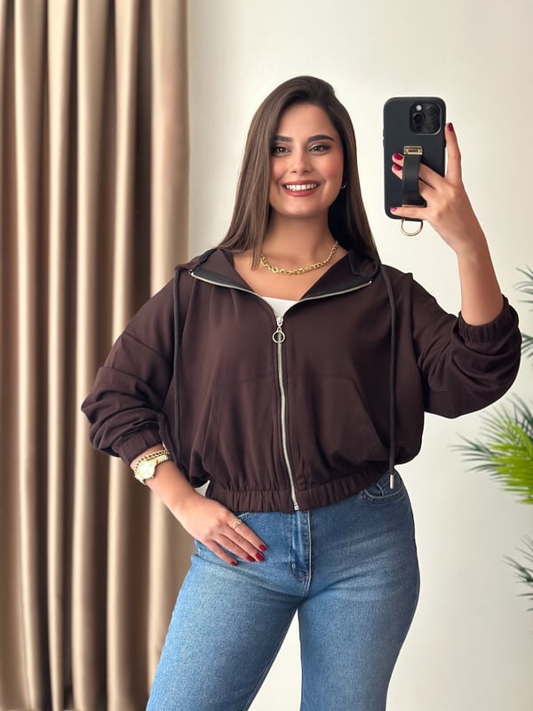 Oysho Modal Kumaş Premium Basic Kapşonlu Fermuarlı Ceket Acı Kahve 