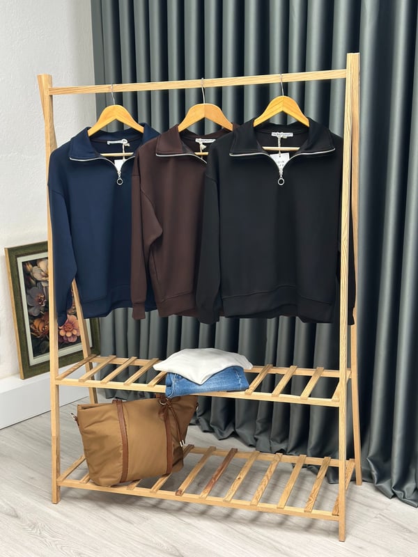 Oysho Modal Kumaş Yarım Fermuarlı Sweatshirt Siyah