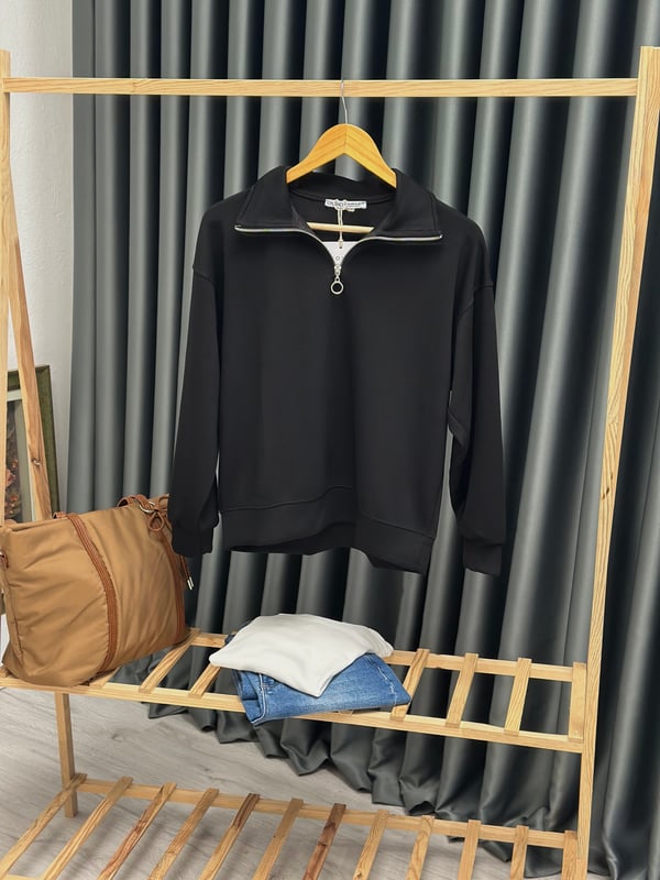 Oysho Modal Kumaş Yarım Fermuarlı Sweatshirt Siyah