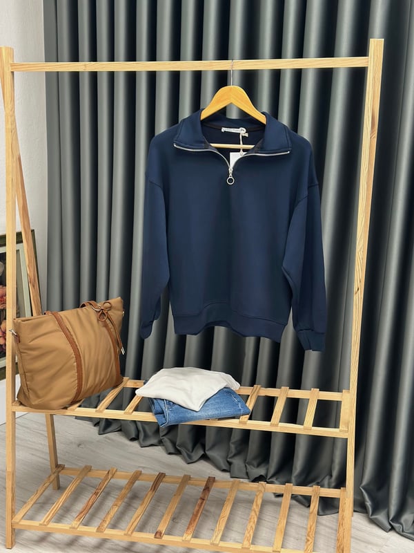 Oysho Modal Kumaş Yarım Fermuarlı Sweatshirt Lacivert