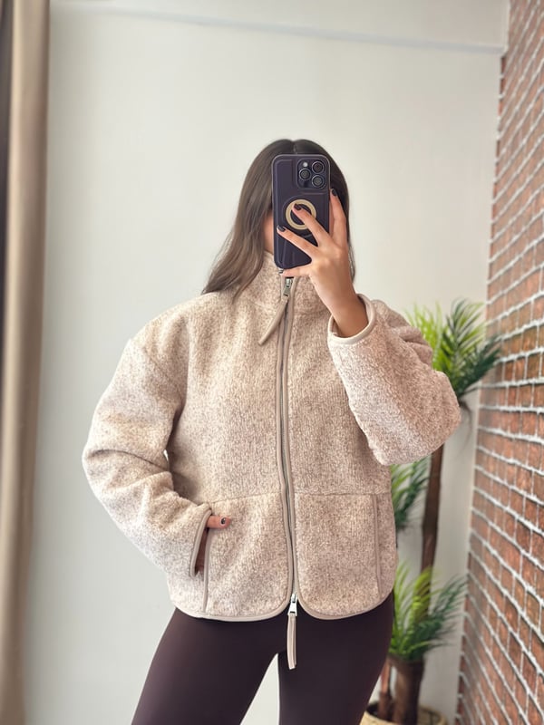 Premium Dik Yaka Fermuarlı Peluş Mont 