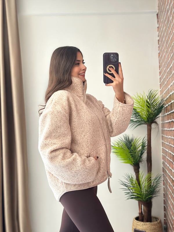Premium Dik Yaka Fermuarlı Peluş Mont 