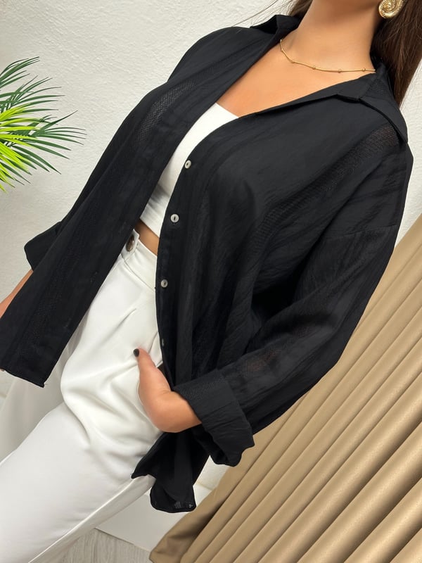 Premium Kalite Transparan Oversize Gömlek Siyah 