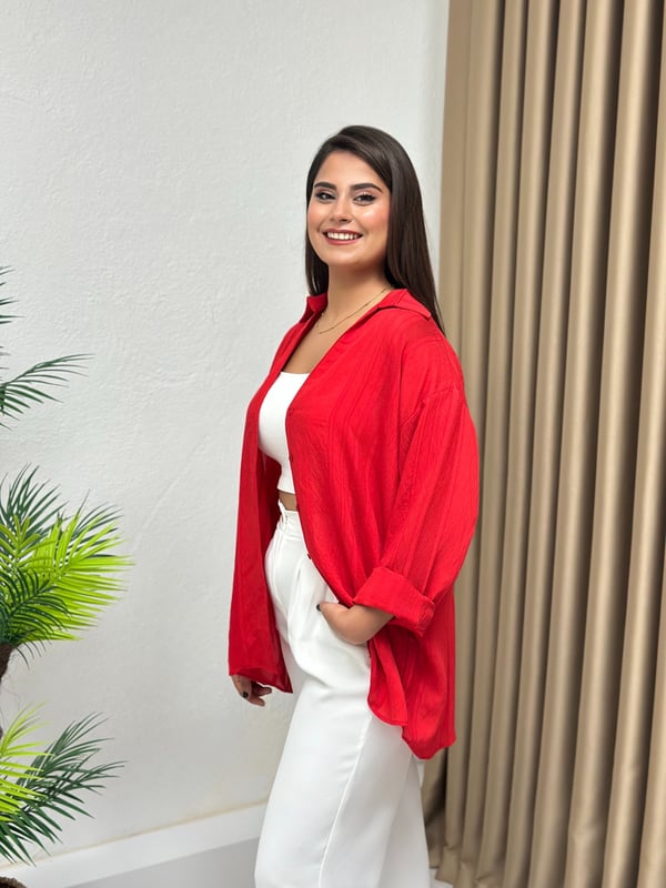 Premium Kalite Transparan Oversize Gömlek Kırmızı