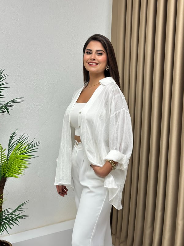 Premium Kalite Transparan Oversize Gömlek Beyaz