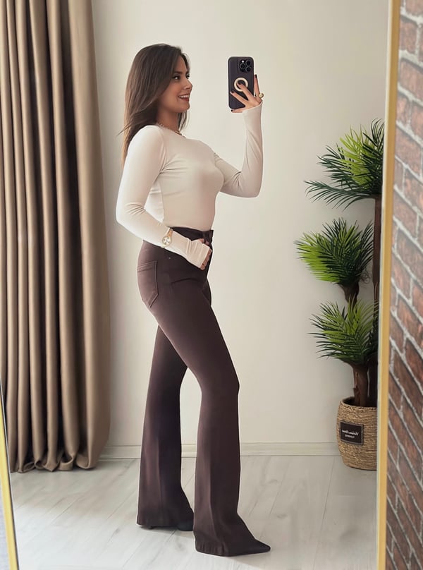 Premium Seri İspanyol Paça Jean Acı Kahve 