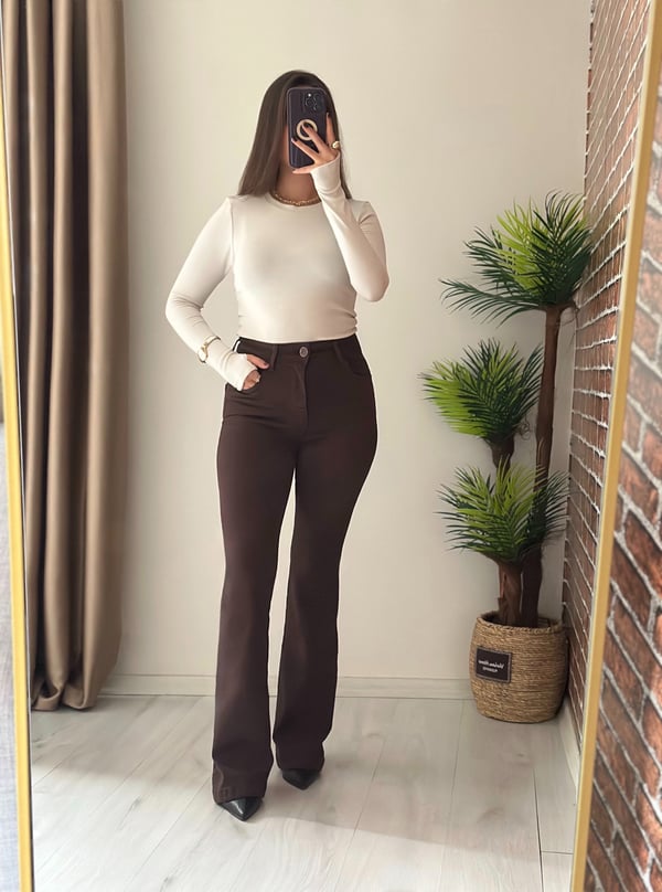 Premium Seri İspanyol Paça Jean Acı Kahve 