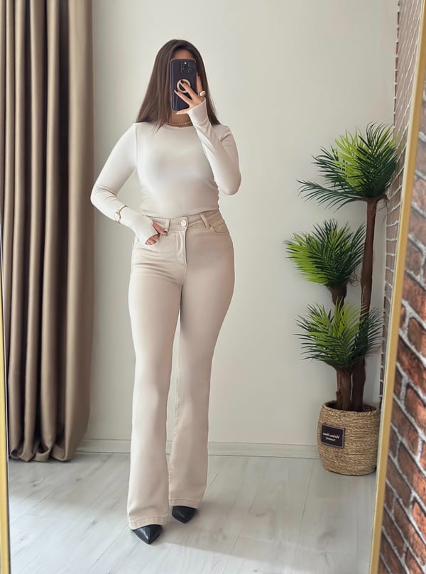 Premium Seri İspanyol Paça Jean Bej