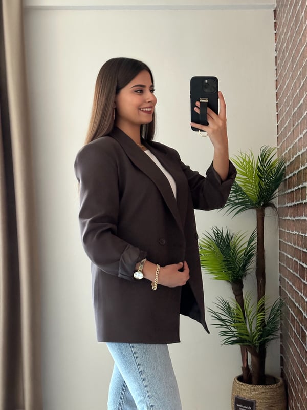Premium Seri Vatkalı Çift Düğmeli Astarlı Blazer Ceket Acı Kahve