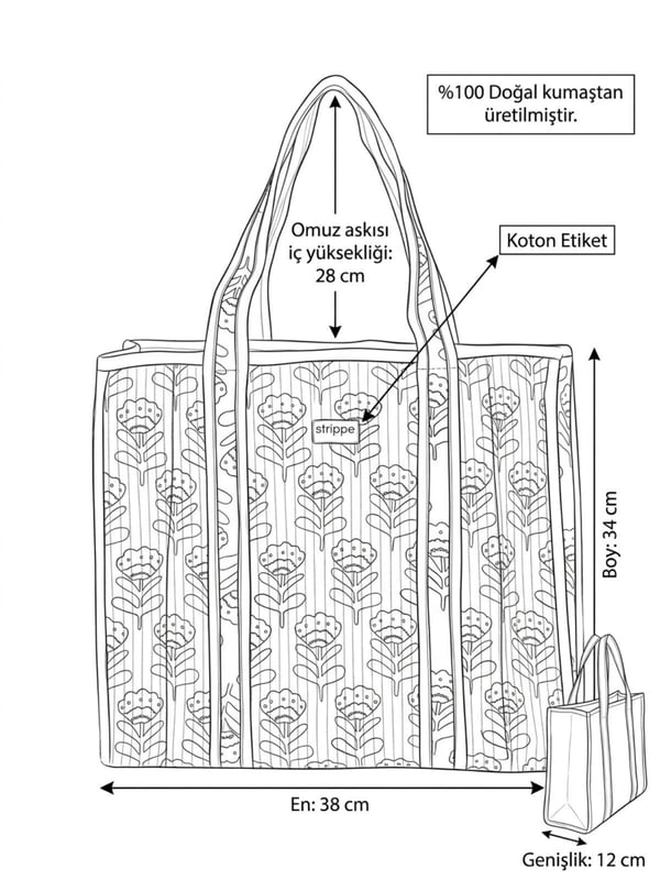 BLOOM- Gelincik Desenli Mor Pamuklu Kumaş Günlük Omuz Çantası -  Tote Bag