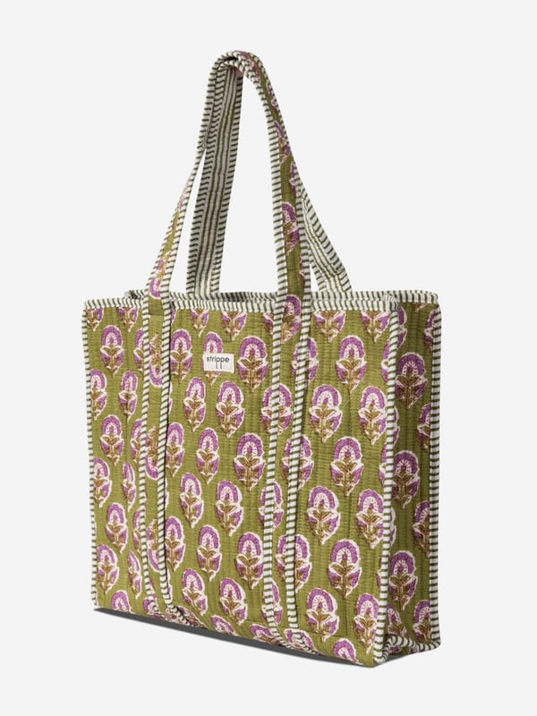 GARDEN- Çiçek Desenli Yeşil Pamuklu Kumaş Günlük Omuz Çantası - Tote Bag