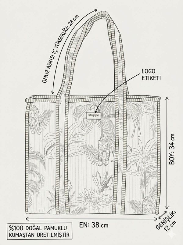 PALMWHITE - Palmiye Desenli Beyaz Pamuklu Kumaş Günlük Omuz Çantası - Tote Bag