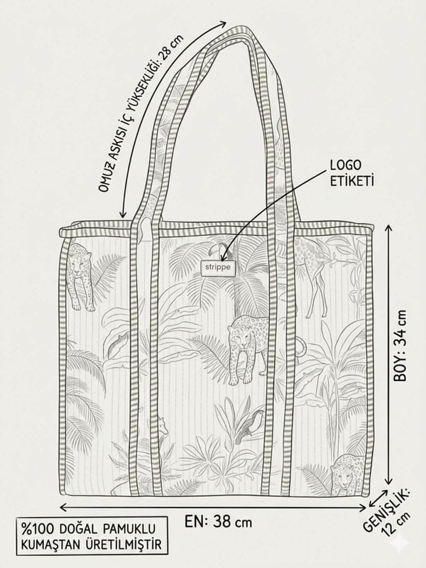PALMWHITE - Palmiye Desenli Beyaz Pamuklu Kumaş Günlük Omuz Çantası - Tote Bag