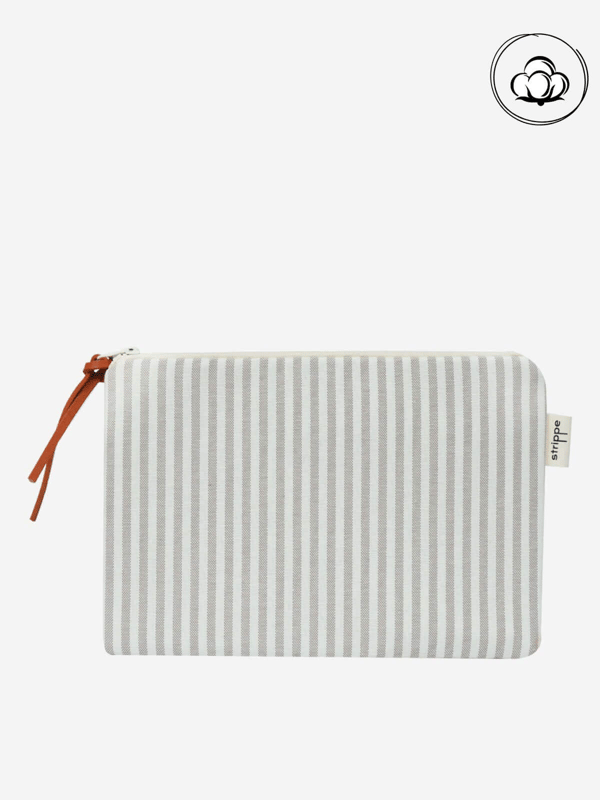 POP - İnce Çizgili Bej Pouch Portföy Çanta