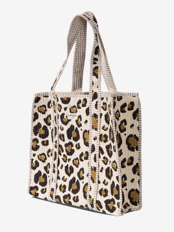 SAFARI- Leopar Desenli Bej Pamuklu Kumaş Günlük Omuz Çantası - Tote Bag