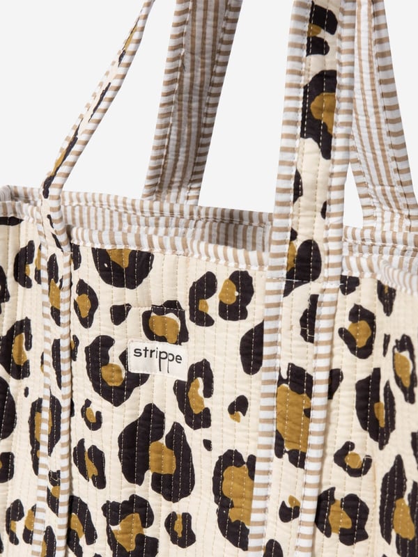 SAFARI- Leopar Desenli Bej Pamuklu Kumaş Günlük Omuz Çantası - Tote Bag