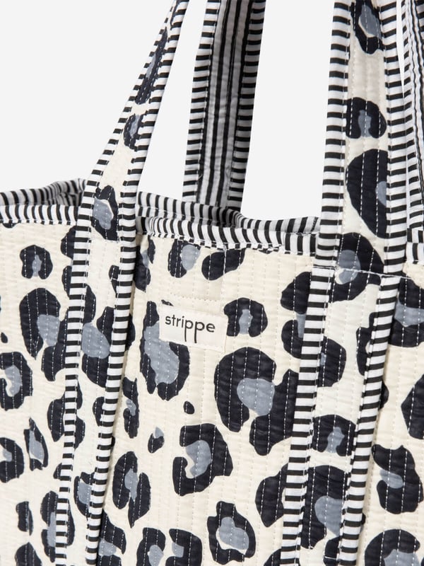 SAFARI- Leopar Desenli Gri Pamuklu Kumaş Günlük Omuz Çantası - Tote Bag