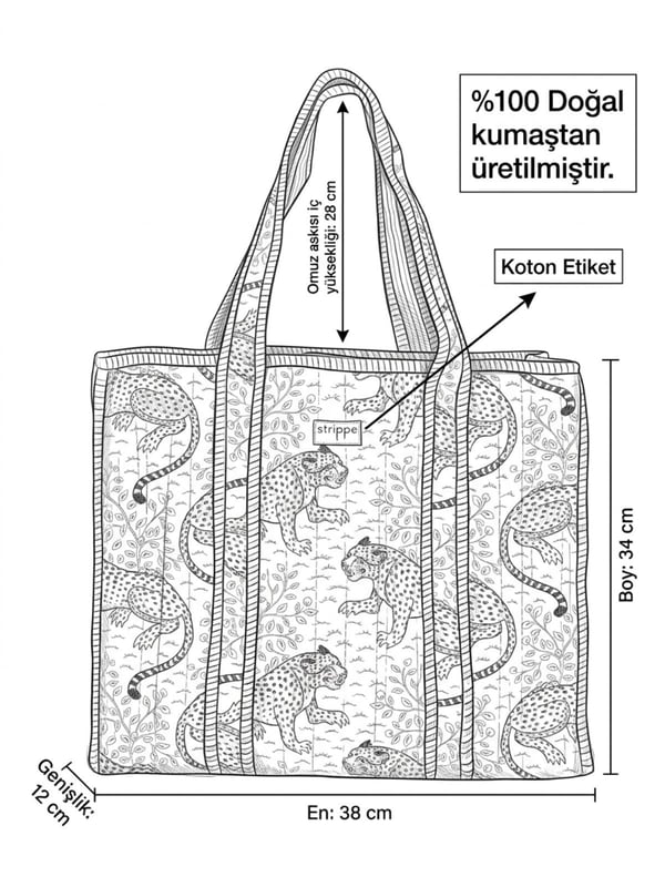 SAVANNA - Leopar Desenli Yeşil Pamuklu Kumaş Günlük Omuz Çantası -  Tote Bag