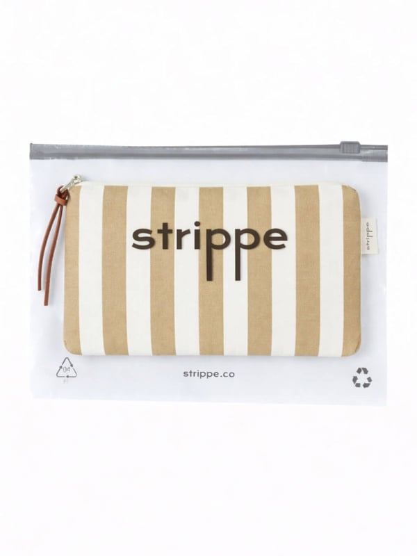 VIBE - Kalın Çizgili Bej Pouch Portföy Çanta