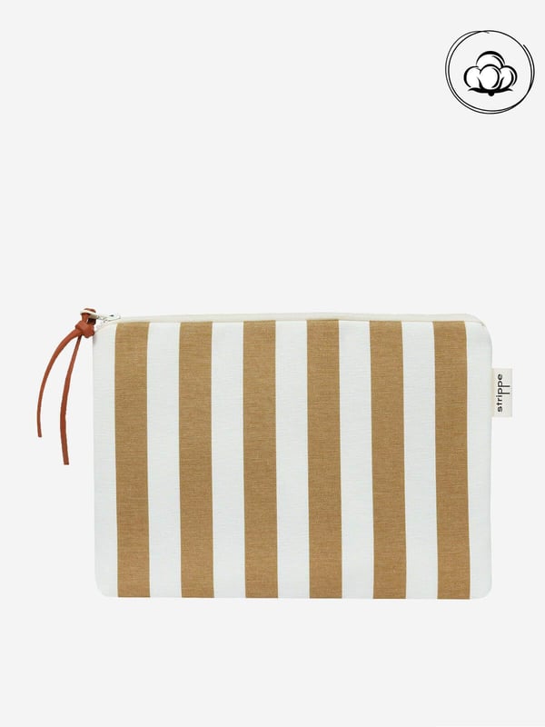 VIBE - Kalın Çizgili Bej Pouch Portföy Çanta