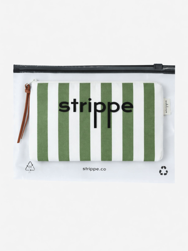 VIBE - Kalın Çizgili Haki Pouch Portföy Çanta