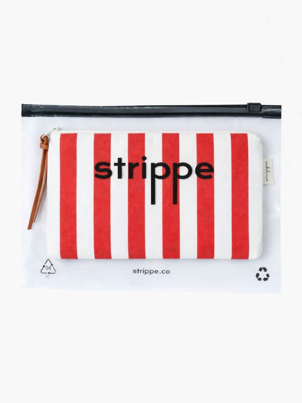 VIBE - Kalın Çizgili Kırmızı Pouch Portföy Çanta