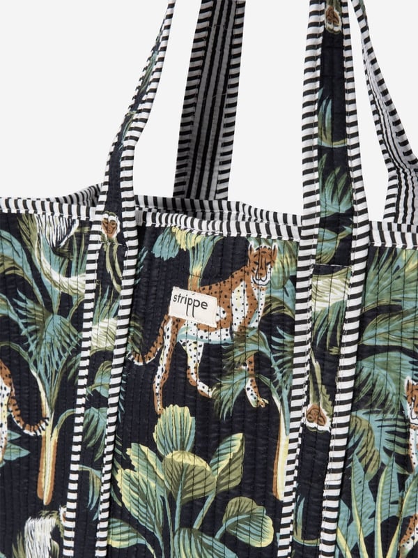 WILDWOOD - Leopar Orman Desenli Siyah Pamuklu Kumaş Günlük Omuz Çantası -  Tote Bag