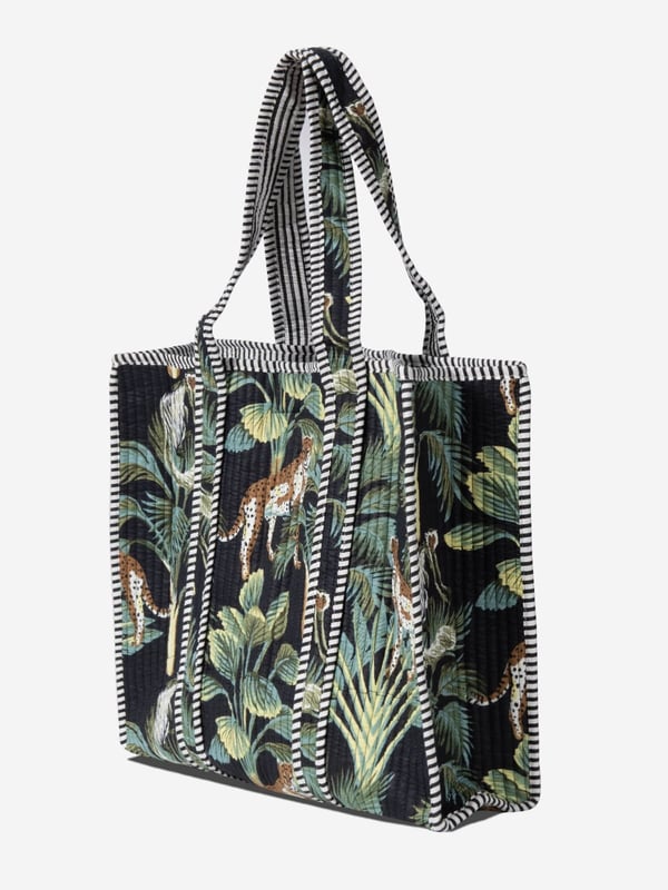 WILDWOOD - Leopar Orman Desenli Siyah Pamuklu Kumaş Günlük Omuz Çantası -  Tote Bag