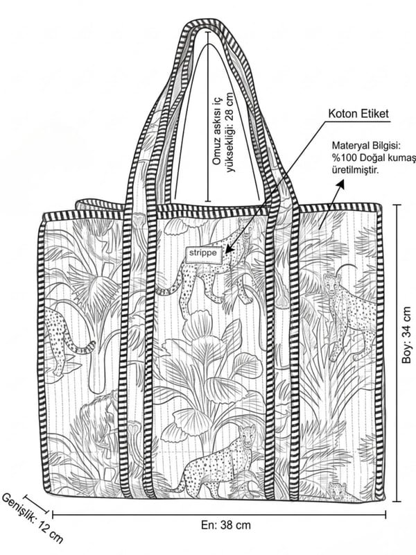 WILDWOOD - Leopar Orman Desenli Siyah Pamuklu Kumaş Günlük Omuz Çantası -  Tote Bag