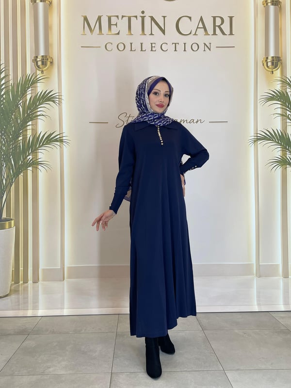 3167 Ön Biritli Düğmeli Elbise
