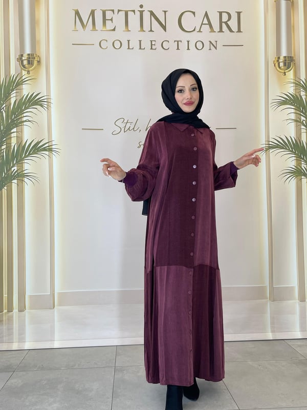 3172 Ters Düz Kumaş Kupra Elbise Bordo