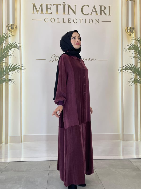 3172 Ters Düz Kumaş Kupra Elbise Bordo
