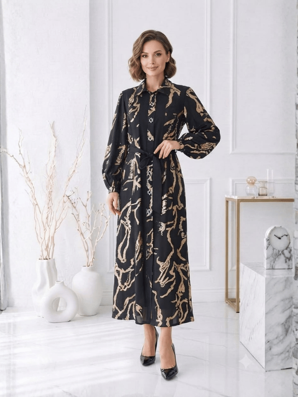 Gold Desenli Elbise 