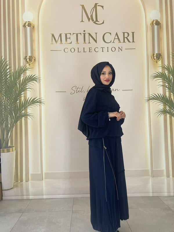 Misswhence Fermuar ve Dikiş Detaylı Bluz Balon Etek Takım 40004 Lacivert