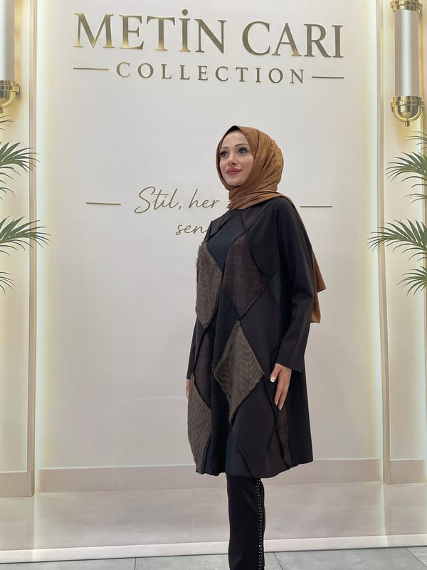 Misswhence Kumaş Kombinli Patcwork Tunik 40009 Kahve